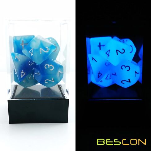 مجموعة نرد متعدد السطوح متوهجة من Bescon Gemini مكونة من 7 قطع من الصخور الجليدية، مجموعة نرد آر بي جي المضيئة d4 d6 d8 d10 d12 d20 d%، عبوة صندوق من الطوب in Kuwait