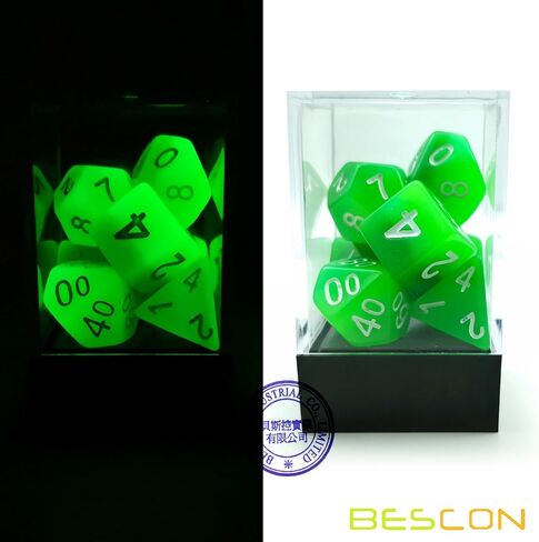 مجموعة نرد متعدد السطوح متوهجة من Bescon Gemini مكونة من 7 قطع من الصخور الجليدية، مجموعة نرد آر بي جي المضيئة d4 d6 d8 d10 d12 d20 d%، عبوة صندوق من الطوب in Kuwait