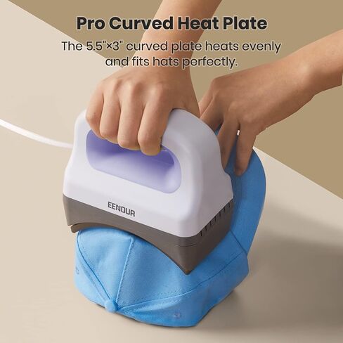 EENOUR Hat Press Machine, Mini Heat Press for Caps with 3 Heating Levels & Auto-Off, Handheld Cap Easy Press with 3"×5.5" Arched Heating Plate, 2 Press Platens, A Safety Base in Kuwait