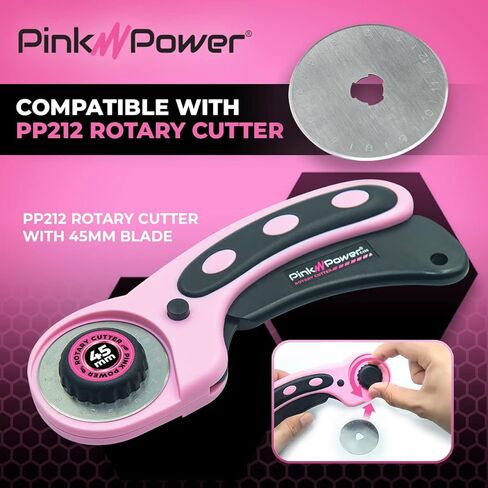 شفرات القطع الدوارة مقاس 45 مم من Pink Power مناسبة لأداة القطع الدوارة للنسيج PP212 - 10 عبوات من الشفرات الدوارة القابلة لإعادة التعبئة، شفرات القطع الدوارة البديلة لخياطة اللحف والخياطة in Kuwait