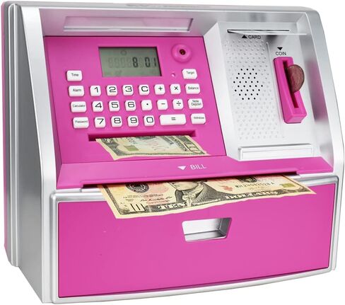 ApgBnk ATM Savings Bank with Debit Card, Electronic Piggy Bank for Real Money, Coin Recognition, Targets Setting, Password Login, Voice Prompt, Great Gift for Boys Girls (Black/Red) in Kuwait