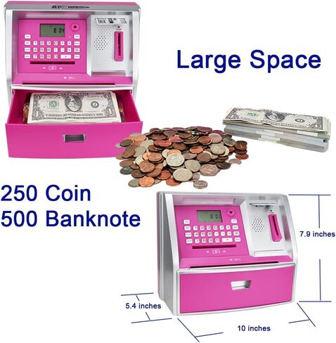 ApgBnk ATM Savings Bank with Debit Card, Electronic Piggy Bank for Real Money, Coin Recognition, Targets Setting, Password Login, Voice Prompt, Great Gift for Boys Girls (Black/Red) in Kuwait