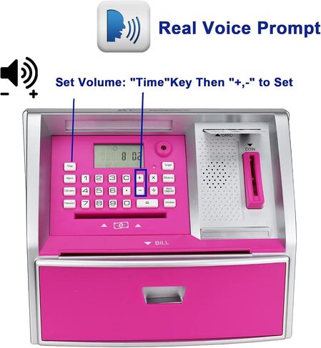 ApgBnk ATM Savings Bank with Debit Card, Electronic Piggy Bank for Real Money, Coin Recognition, Targets Setting, Password Login, Voice Prompt, Great Gift for Boys Girls (Black/Red) in Kuwait