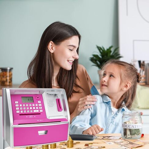 ApgBnk ATM Savings Bank with Debit Card, Electronic Piggy Bank for Real Money, Coin Recognition, Targets Setting, Password Login, Voice Prompt, Great Gift for Boys Girls (Black/Red) in Kuwait