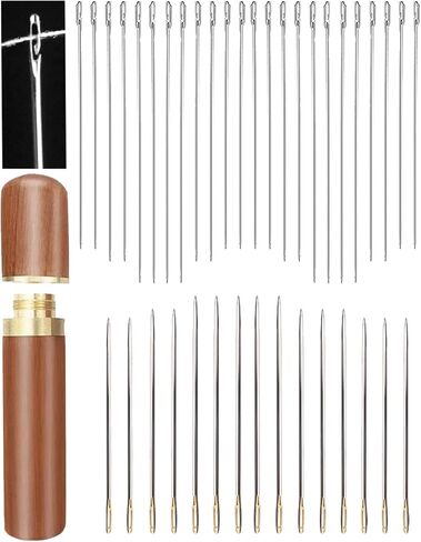 إبر الخياطة، 15 قطعة من إبر خياطة العين الكبيرة، 24 قطعة من إبر الخيط الذاتي للخياطة اليدوية، إبر الخياطة اليدوية مع علبة إبرة من الخشب الصلب (QS51) in Kuwait