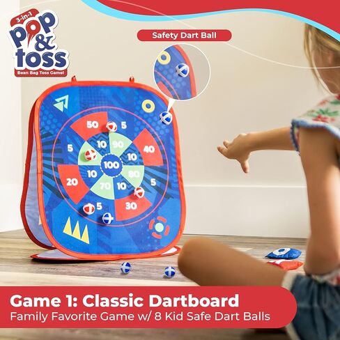 USA Toyz Pop n Toss Bean Bag Toss Game للأطفال - مجموعة ألعاب 3 في 1 للأطفال من Bean Bag Toss Cornhole، كرة لزجة، إصبع تيك تاك، ألعاب الفناء الخلفي للأطفال الصغار في الأماكن المغلقة والخارجية للأولاد والبنات in Kuwait