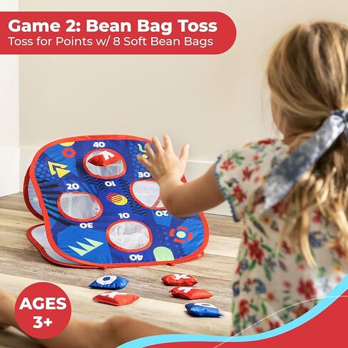 USA Toyz Pop n Toss Bean Bag Toss Game للأطفال - مجموعة ألعاب 3 في 1 للأطفال من Bean Bag Toss Cornhole، كرة لزجة، إصبع تيك تاك، ألعاب الفناء الخلفي للأطفال الصغار في الأماكن المغلقة والخارجية للأولاد والبنات in Kuwait