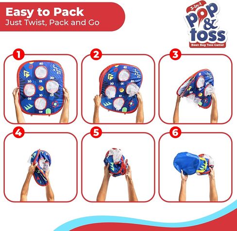 USA Toyz Pop n Toss Bean Bag Toss Game للأطفال - مجموعة ألعاب 3 في 1 للأطفال من Bean Bag Toss Cornhole، كرة لزجة، إصبع تيك تاك، ألعاب الفناء الخلفي للأطفال الصغار في الأماكن المغلقة والخارجية للأولاد والبنات in Kuwait