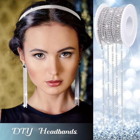 Hicarer 2 Rolls 5 Yards 2 mm Crystal Rhinestone Close Chain Trim for Sewing Shoes Clothes Cups Rhinestone Chain for Craft Jewelry Wedding Bouquet DIY Decoration Silver in Kuwait