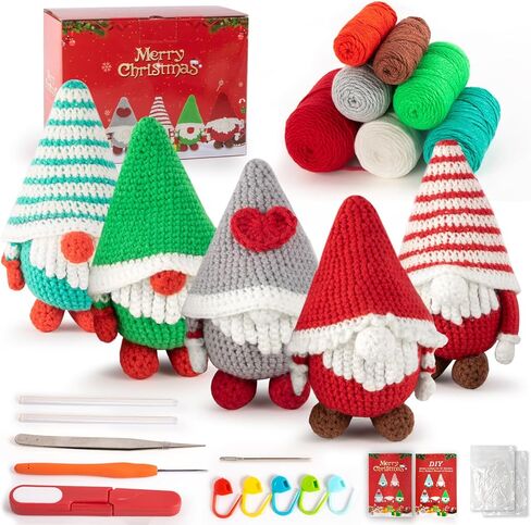 مجموعة كروشيه للمبتدئين من اوغفو، مجموعة ادوات الكروشيه مع دروس تعليمية خطوة بخطوة، مجموعة حياكة الغزل، مجموعات تعلم الكروشيه للبالغين والاطفال، لوازم الحياكة اليدوية، 5 عبوات من عائلة جنوم الكريسماس in Kuwait