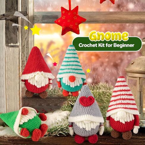 مجموعة كروشيه للمبتدئين من اوغفو، مجموعة ادوات الكروشيه مع دروس تعليمية خطوة بخطوة، مجموعة حياكة الغزل، مجموعات تعلم الكروشيه للبالغين والاطفال، لوازم الحياكة اليدوية، 5 عبوات من عائلة جنوم الكريسماس in Kuwait