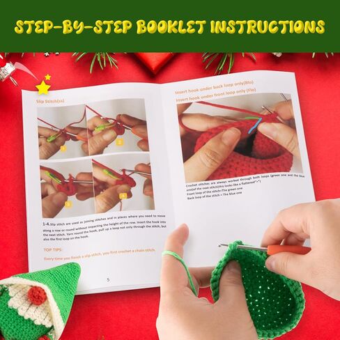 مجموعة كروشيه للمبتدئين من اوغفو، مجموعة ادوات الكروشيه مع دروس تعليمية خطوة بخطوة، مجموعة حياكة الغزل، مجموعات تعلم الكروشيه للبالغين والاطفال، لوازم الحياكة اليدوية، 5 عبوات من عائلة جنوم الكريسماس in Kuwait