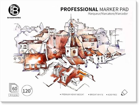 Bachmore Bleedproof Marker Paper Pad - 9"X12"- Premium White 80lb/120g, 60 Sheets Semi Translucent for Pen, Pencil or Marker, Fold Over,Copic Paper in Kuwait