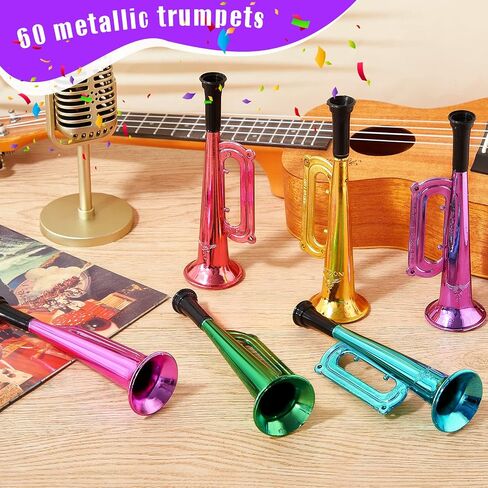 60 Pack Mini Trumpet Toys Kid Trumpet Instrument Noise Makers Assorted Colors Plastic Trumpet Horn Musical Educational Toys for Kids Birthday Graduation Party Favors in Saudi Arabia