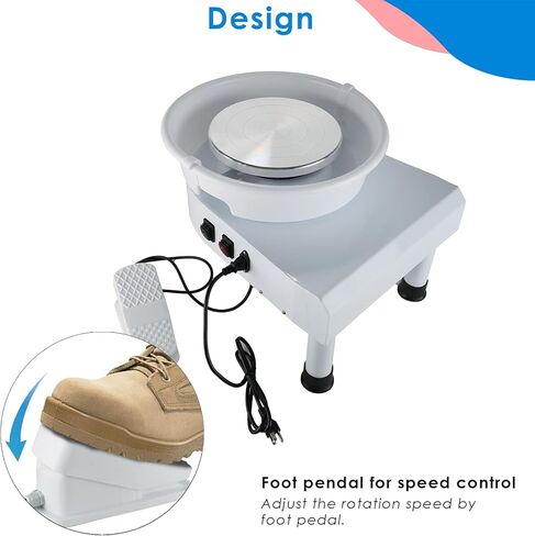 آلة تشكيل عجلة الفخار 25 سم من MAOPINER 350 وات أداة طين كهربائية ذاتية الصنع مع دواسة قدم وحوض قابل للفصل للأعمال الفنية المصنوعة من السيراميك in Kuwait