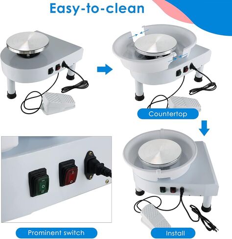 آلة تشكيل عجلة الفخار 25 سم من MAOPINER 350 وات أداة طين كهربائية ذاتية الصنع مع دواسة قدم وحوض قابل للفصل للأعمال الفنية المصنوعة من السيراميك in Kuwait