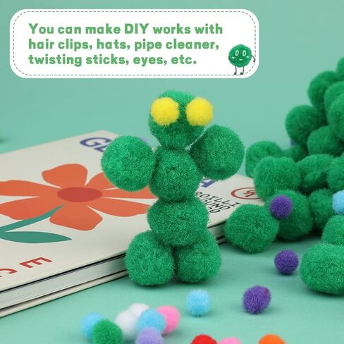 [250 قطعة] 150 كرة بوم سوداء مقاس 1 بوصة + 100 كرة بوم بوم متعددة الألوان، كرات بوم صغيرة متنوعة لمشاريع الحرف اليدوية وديكورات الحرف اليدوية الإبداعية in Kuwait