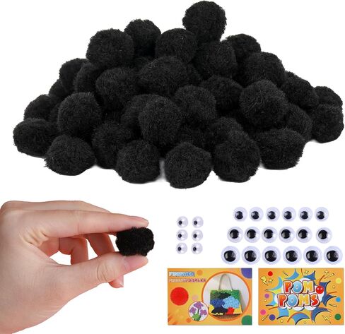 LOKUNN 1 Inch Pom Poms, 60 Pcs Red Craft Pom Poms 24 Pcs Googly Eyes in Kuwait