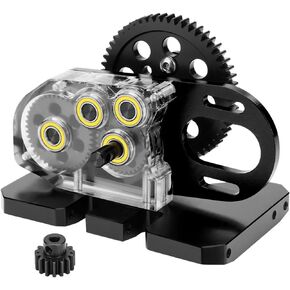 Acrylic LCG 2.Low Transmission Overdrive Gearbox with Skid Plate and 15T Motor Gear for 1/10 AXIAL SCX10 I II Kit RC Crawler Car DIY Upgrade Accessories (Black)