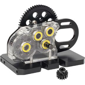 AMK Transparent 2Low Differential Gearbox 1/10 Scale LCG Transmission 2-Speed with Overdrive Gear Box for RC Crawler Axial SCX10 II Pro Capra Element Gspeed DIY Chassis (Black)