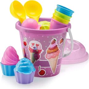 Top Race Kids Beach Toys Set with Bucket Pail and Spade Scoop - 16pcs Ice Cream Blue Sand Playset for Kids & Toddlers Ages 1.5,2,3,4,5,6,7,8,9 in Kuwait