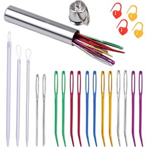 إبرة غزل WONVOC - 115 قطعة من إبر الرتق، إبر حادة للعين الكبيرة، إبر نسيج، إبر خياطة بلاستيكية كبيرة للعين، مستلزمات وأدوات الحياكة، مثالية لإنهاء مشاريع الكروشيه in Kuwait