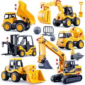 Mini Construction Trucks, Construction Vehicles Site for Kids Engineering Toys Playset, Excavator, Bulldozer, Forklift, Dump Truck, Mixer Truck, Gift for Age 3 Years and Up Boys Girls Children