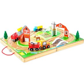 Melissa & Doug 17-Piece Wooden Take-Along Tabletop Farm, 4 Farm Vehicles, Play Pieces , Grain House - Take-Along Pretend Play Toy Barn Farm Toys For Toddlers Ages 1+ in Saudi Arabia