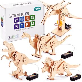 Dinosaur STEM Kits for Kids Ages 6-8-10-12, 4 in 1 Stem Projects, Wood Building Toys for Boys Age 8-12, Build It Yourself Woodworking Kit, DIY 3D Wooden Puzzles Model Science Kit, Craft Kits for Kids in Kuwait