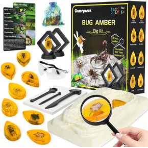 Bigger Amber Dig Kit - 8 Different Artificial Insect Resin,Excavate Unique Insect Specimens,Bugs Toys Educational Science Kits Toys for Kids,STEM Projects Gift for Girls & Boys Age 6-8-12-14 Year Old