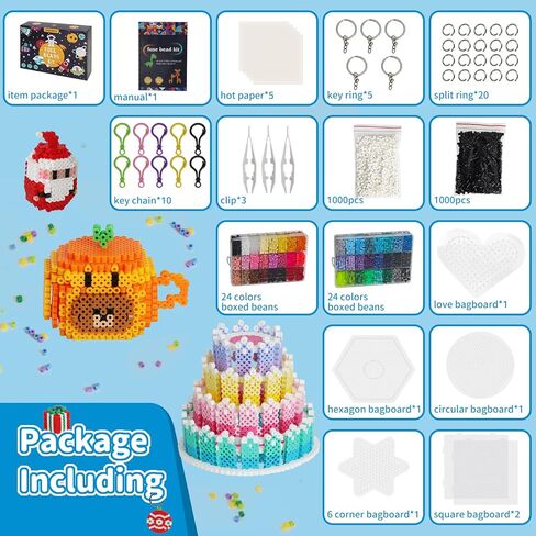 Fuse Beads Kit, 12000 PCs 5mm 48 Colors Fuse Beads Set for Kids Arts and Crafts, Christmas Birthday Gift Crafts for Boys Girls Age 5 6 7 8 9 10 Year Old in Kuwait