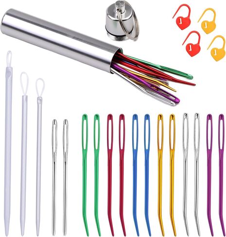 إبرة غزل WONVOC - 115 قطعة من إبر الرتق، إبر حادة للعين الكبيرة، إبر نسيج، إبر خياطة بلاستيكية كبيرة للعين، مستلزمات وأدوات الحياكة، مثالية لإنهاء مشاريع الكروشيه in Kuwait