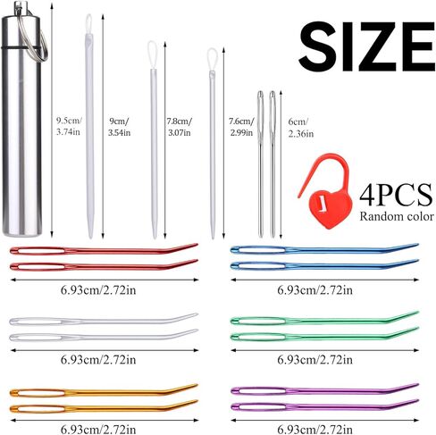 إبرة غزل WONVOC - 115 قطعة من إبر الرتق، إبر حادة للعين الكبيرة، إبر نسيج، إبر خياطة بلاستيكية كبيرة للعين، مستلزمات وأدوات الحياكة، مثالية لإنهاء مشاريع الكروشيه in Kuwait