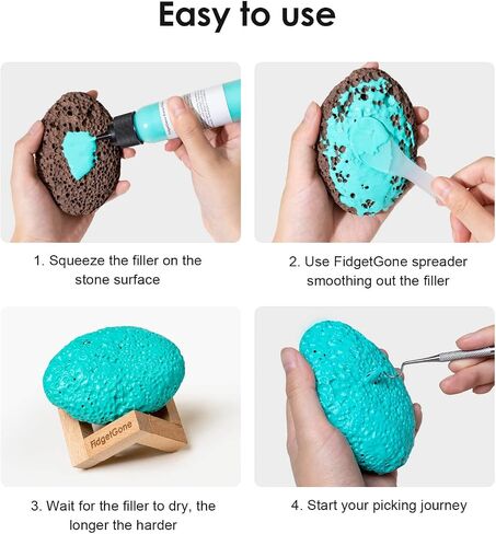 Pick Stone for Anxiety Relief, Pick Peel Calming Stone, Reduce Stress Fidget Picky Stone kit with Display Stand for Dermatillomania, ADHD, OCD in Kuwait