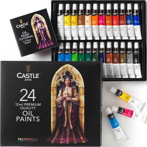 Castle Art Supplies 24 x 12ml Oil Paint Set | Great Value Set for Adult Artists, Beginners and Advanced | Vibrant Variety of Smooth-to-use Colors | In Impressive Presentation Box With Tutorial in Saudi Arabia
