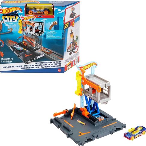 Hot Wheels City Toy Car Track Set Downtown Repair Station Playset with 1:64 Scale Vehicle, Working Lift & Launcher in Saudi Arabia