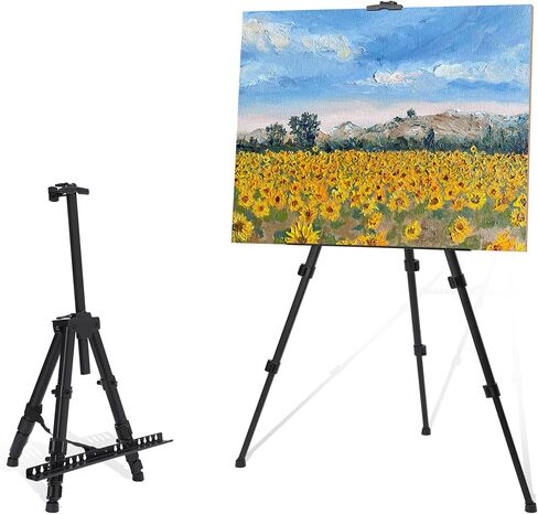 Easel for Painting Art Easel Stand for Adults 17" to 66" Portable Easel Stand for Sign Table Top/Floor Aluminum Metal Easel with Carry Bag Black in Kuwait