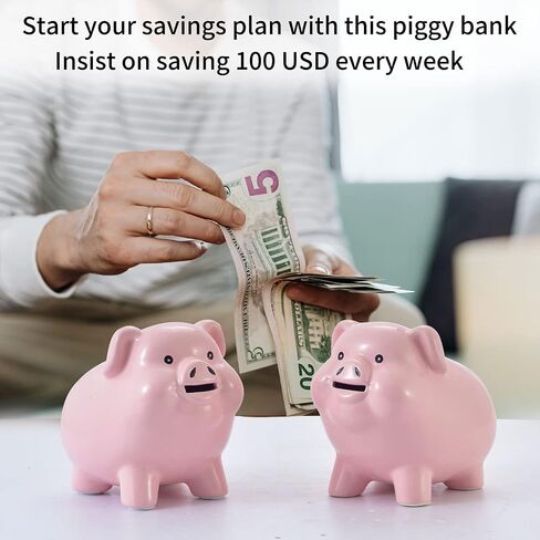 PIG WORLD Piggy Bank للبالغين يجب أن ينكسر لفتحه، بنك Piggy للأطفال آمن، سيراميك Alcancias De Dinero para Adultos Niños، صندوق نقود حقيقي للهدايا النقدية، بنك العملات المعدنية، بنك Piggy للفتيات للأولاد، جرة نصيحة in Kuwait