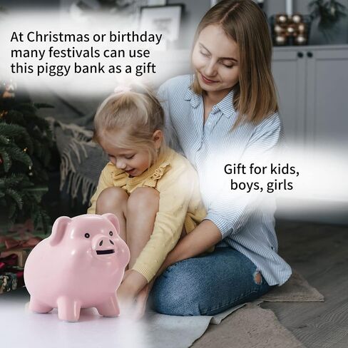 PIG WORLD Piggy Bank للبالغين يجب أن ينكسر لفتحه، بنك Piggy للأطفال آمن، سيراميك Alcancias De Dinero para Adultos Niños، صندوق نقود حقيقي للهدايا النقدية، بنك العملات المعدنية، بنك Piggy للفتيات للأولاد، جرة نصيحة in Kuwait