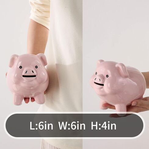 PIG WORLD Piggy Bank للبالغين يجب أن ينكسر لفتحه، بنك Piggy للأطفال آمن، سيراميك Alcancias De Dinero para Adultos Niños، صندوق نقود حقيقي للهدايا النقدية، بنك العملات المعدنية، بنك Piggy للفتيات للأولاد، جرة نصيحة in Kuwait
