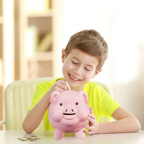 PIG WORLD Piggy Bank للبالغين يجب أن ينكسر لفتحه، بنك Piggy للأطفال آمن، سيراميك Alcancias De Dinero para Adultos Niños، صندوق نقود حقيقي للهدايا النقدية، بنك العملات المعدنية، بنك Piggy للفتيات للأولاد، جرة نصيحة in Kuwait