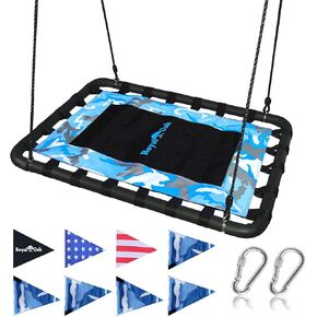 Giant Platform Tree Swing, 700 lb Weight Capacity, Durable Steel Frame, Waterproof, Adjustable Ropes, Flag Set and 2 Carabiners, Non-Stop Fun for Kids! Blue