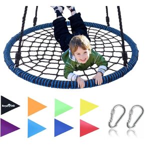 Royal Oak Giant 40" Spider Web Tree Swing, 600 lb Weight Capacity, Durable Steel Frame, Waterproof, Adjustable Ropes, Bonus Flag Set and 2 Carabiners, Non-Stop Fun for Kids (Blue)