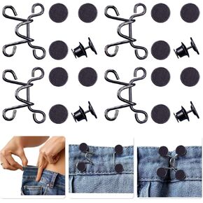 4 Set Pant Waist Tightener, Adjustable Waist Buckle Set, Extra Button for Jeans to Make Tighter, Button Adjuster for Pants, Jeans, Skirts, Sleeves, (Black) in Kuwait