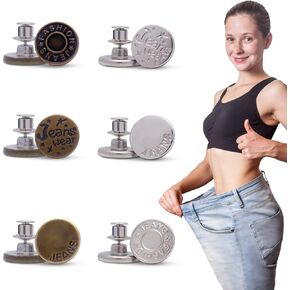 6 Sets Button Pins for Jeans, Jean Button Pins for Loose Jeans, No Sew and No Tools Instant Replacement Pant Buttons, Removable Buttons (Style2)