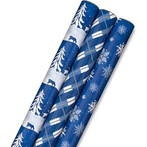 ورق تغليف عطلة الشتاء المميز مع خطوط مقطوعة على الجانب الخلفي (3 لفات: 120 قدم مربع إجمالي) الغزلان والأشجار، منقوشة باللونين الأزرق والأبيض، ورقاقات الثلج لعيد الميلاد، وحفلات الزفاف، وأعياد الميلاد، والانقلاب الشتوي in Kuwait