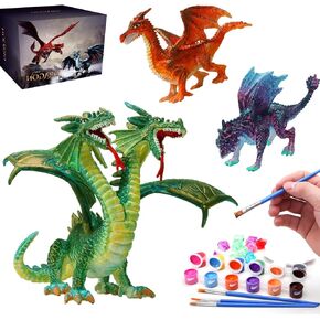 SOLDAY Painting Dragon Toys Kits for Kids Arts and Crafts Ages 3 6 5 7 9 12 Boys Girls to Make Your Own Paintable Figurines Birthday Party Supplies - 2 Dragons