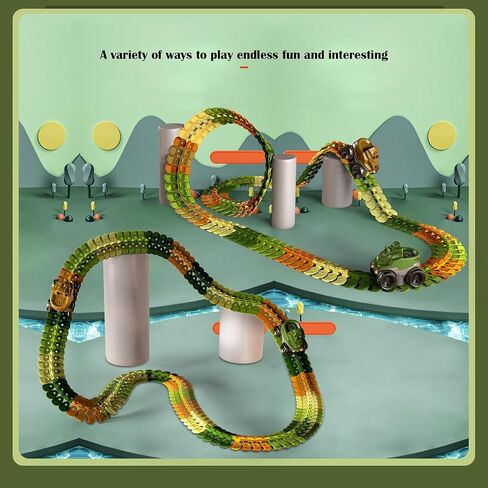 مسارات سيارات سباق الديناصورات ذات فتحة سباق مرنة، مسار سحري للسيارة مع أضواء LED مضادة للجاذبية بطرق مختلفة للأطفال الصغار في مرحلة ما قبل المدرسة (184 قطعة) in Kuwait