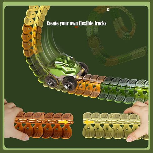 مسارات سيارات سباق الديناصورات ذات فتحة سباق مرنة، مسار سحري للسيارة مع أضواء LED مضادة للجاذبية بطرق مختلفة للأطفال الصغار في مرحلة ما قبل المدرسة (184 قطعة) in Kuwait