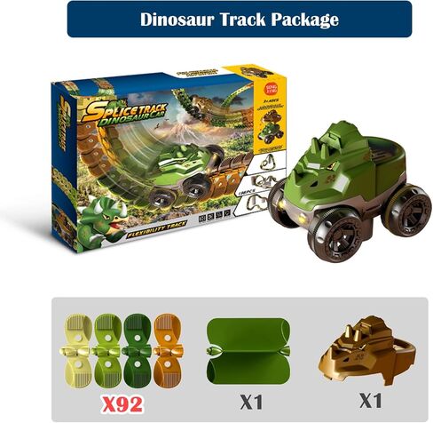 مسارات سيارات سباق الديناصورات ذات فتحة سباق مرنة، مسار سحري للسيارة مع أضواء LED مضادة للجاذبية بطرق مختلفة للأطفال الصغار في مرحلة ما قبل المدرسة (184 قطعة) in Kuwait